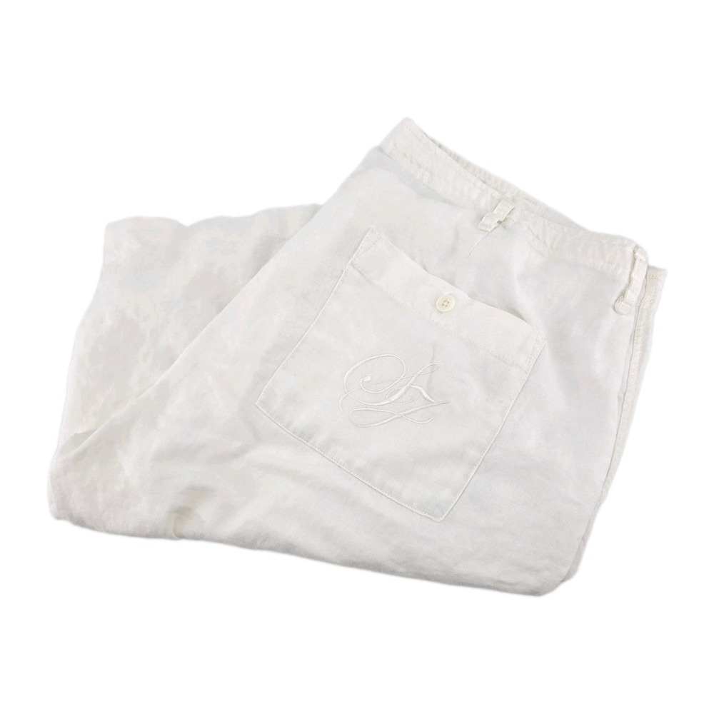 Sean John Mens 100% Linen Drawstring Shorts 50 White Big Tall Embroidered Logo